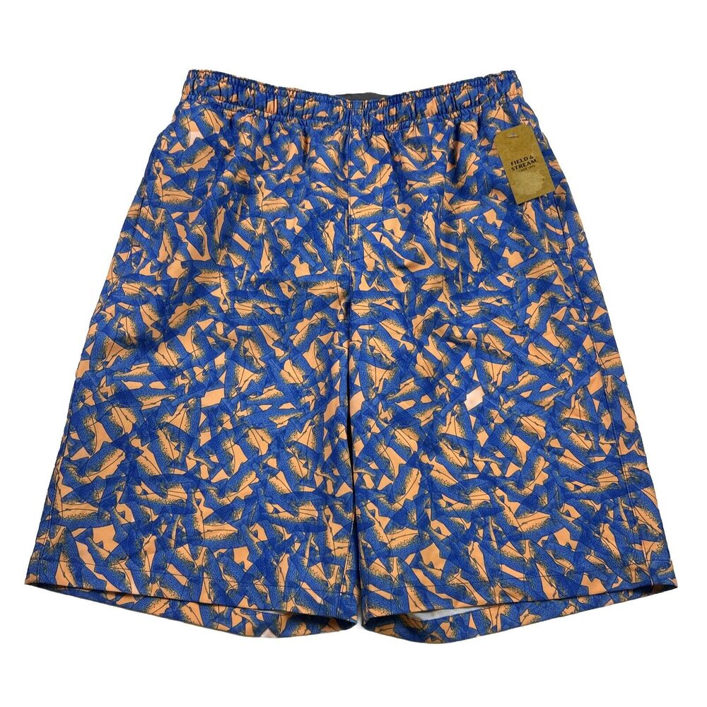 Field & Stream Youth Swim Pull On Shorts Size XL Blue Doodle Fish Orange Print